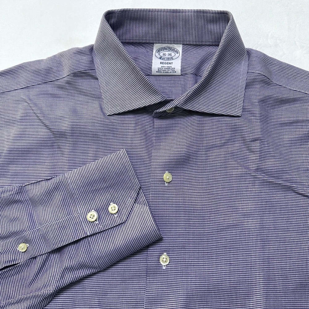 Brooks Brothers Regent Shirt 16 36 Purple Houndstooth Non Iron Supima Cotton L